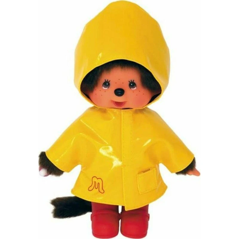 Bandai Monchhichi Iconic bamse med regnfrakke 20 cm - gul