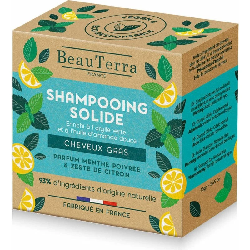 Beauterra Shampoobar Citron & Mint 75 g til fedtet hår