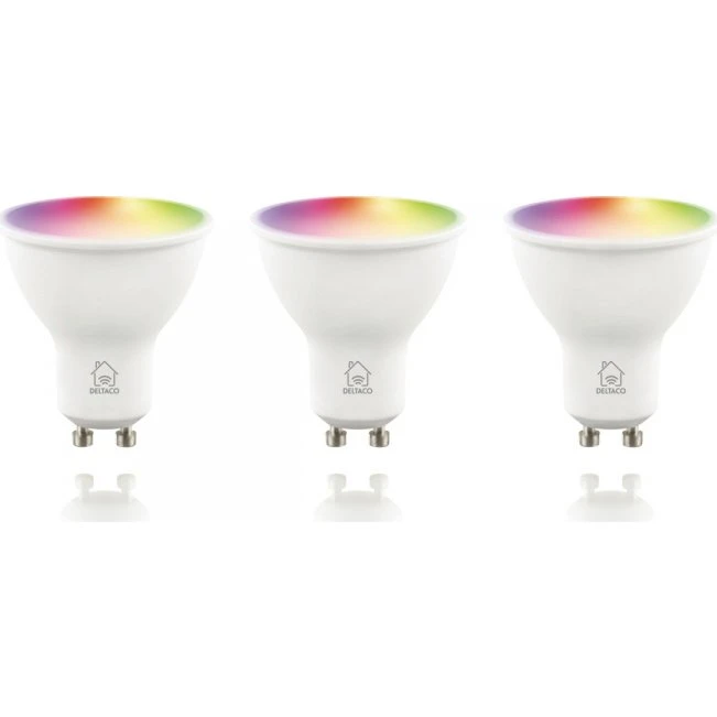 DELTACO SMART HOME GU10 LED-pære 3-pack, WiFi, 5W, 470lm, RGB
