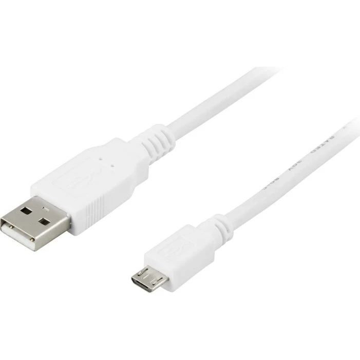 Deltaco USB 2.0 kabel A han – Micro B han 25 cm, hvid