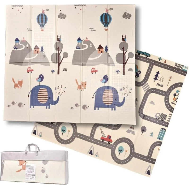 Pædagogisk foldeskum dobbelt­sidet måtte 180 x 200 cm gade/skov