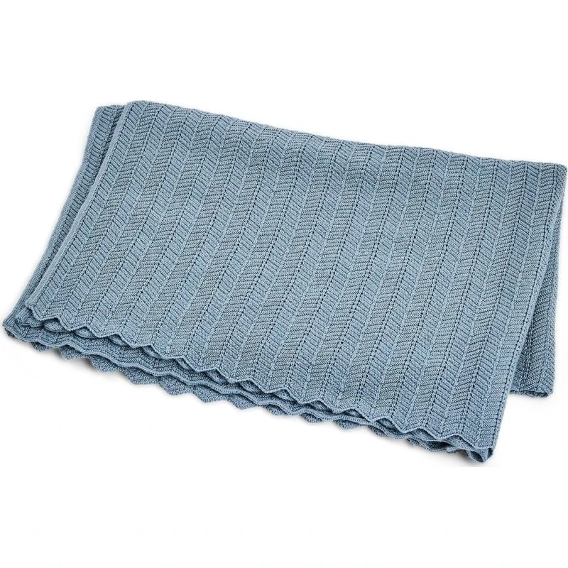 Smallstuff Strikket Babytæppe Fishbone 80x100 cm - Lyseblå