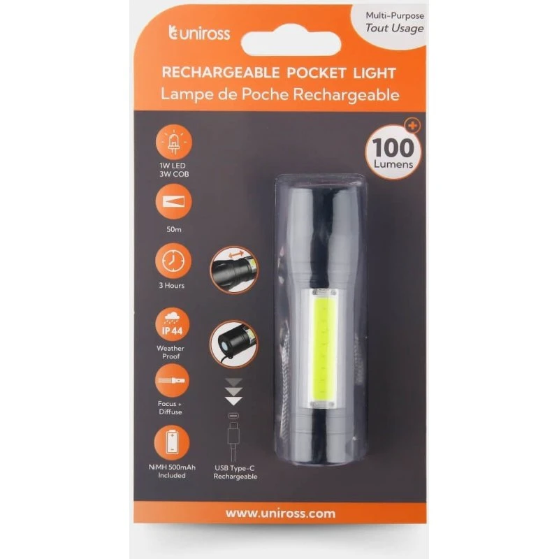 Uniross Rechargeable Pocket Light – 100 lumen lommelygte