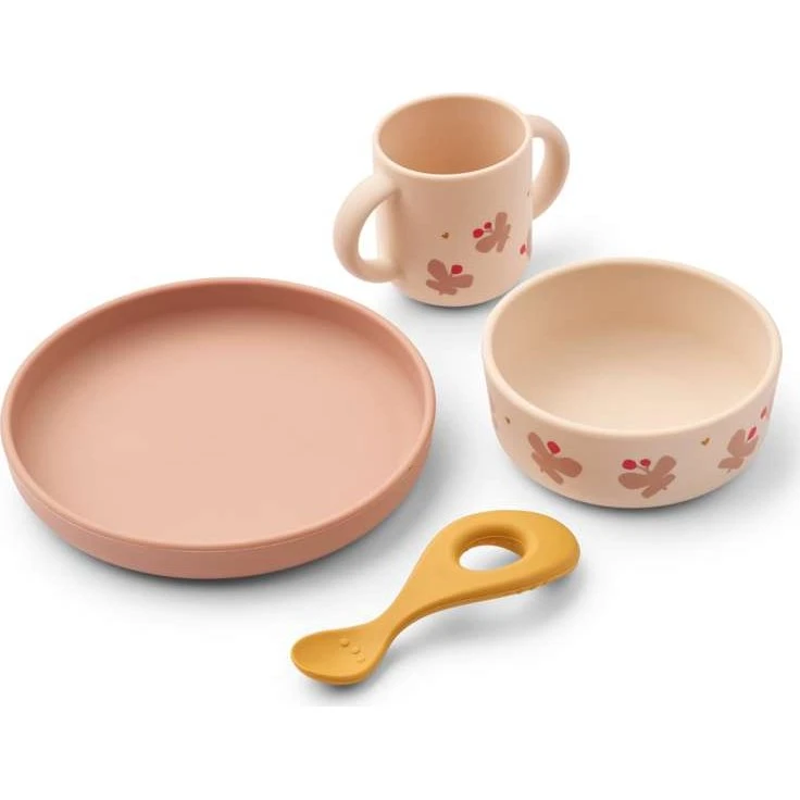 Liewood Vivi Silikone spisesæt 4 dele - Butterfly/Apple Blossom