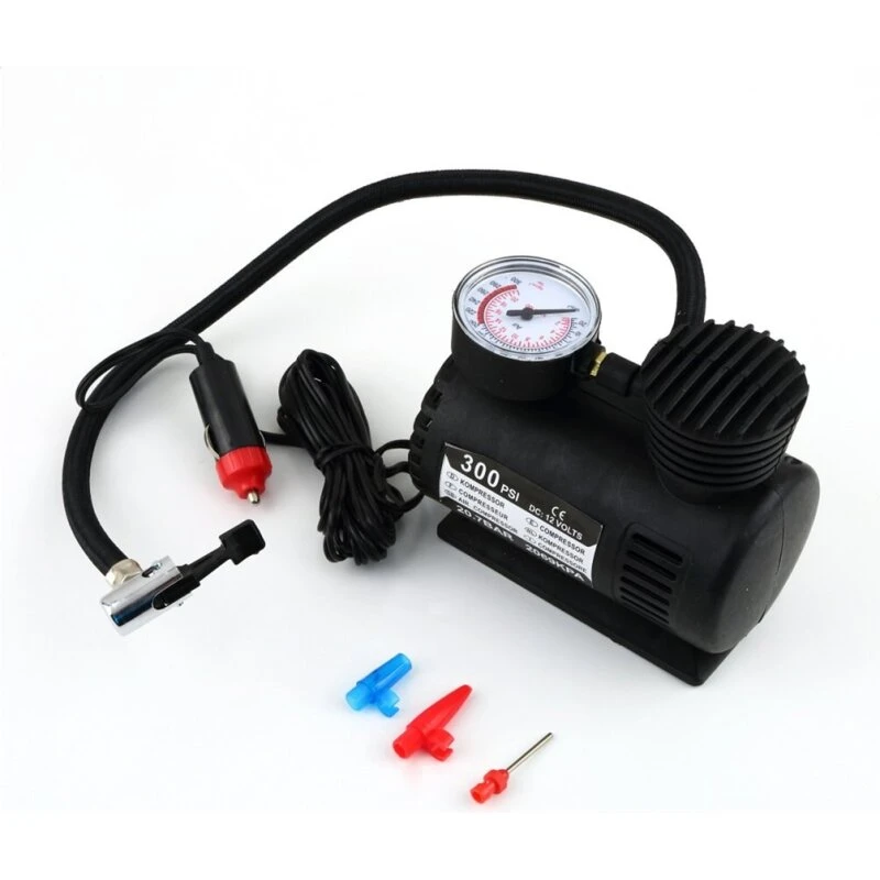Universal 12V Mini Kompressor 300 PSI – Sort, kompakt dækpumpe