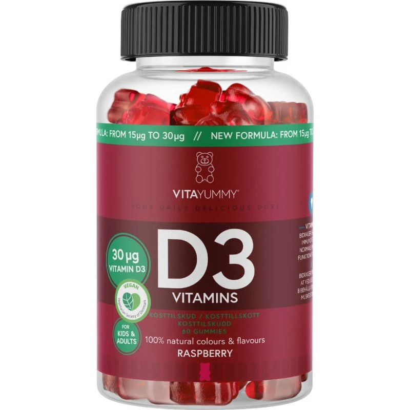 VitaYummy D3 Raspberry 60 stk – 30 μg/2 vingummier