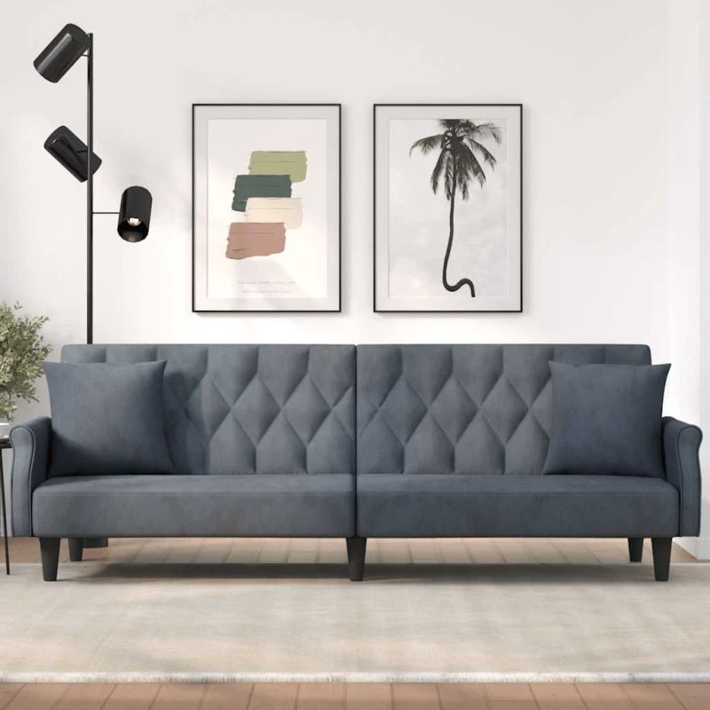 vidaXL sovesofa i velour med armlæn, mørkegrå
