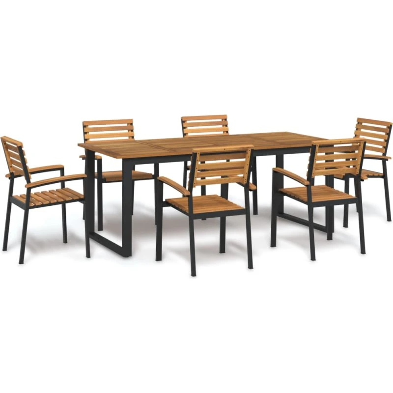 vidaXL spisebordssæt 7 dele i massivt akacietræ og metal