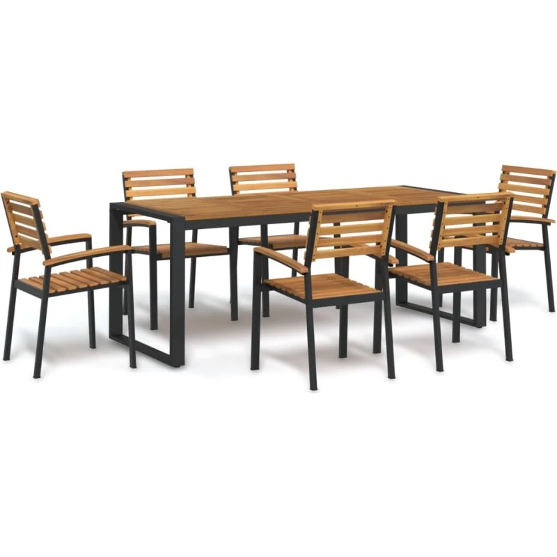 vidaXL spisebordssæt 7 dele i massivt akacietræ og metal