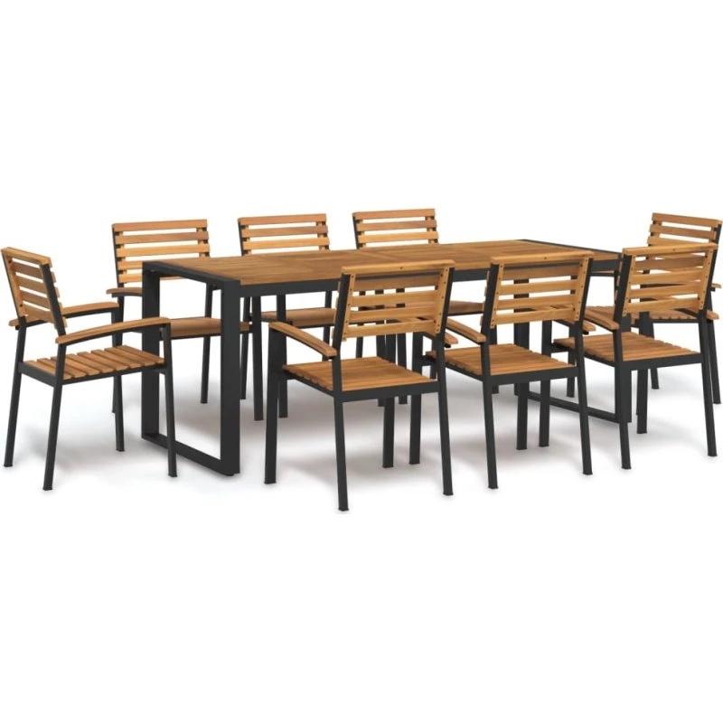 vidaXL spisebordssæt 9 dele i massivt akacietræ og metal