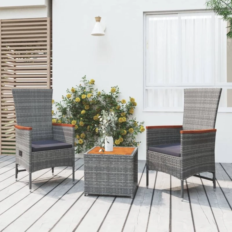 vidaXL loungesæt til haven 3 dele i grå polyrattan og akacietræ