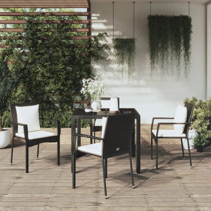 vidaXL havemøbelsæt 5 dele i polyrattan med hynder, sort