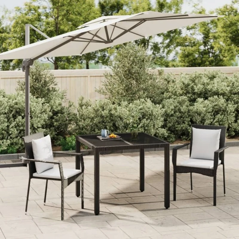 vidaXL spisebordssæt til haven 3 dele polyrattan sort 90 cm