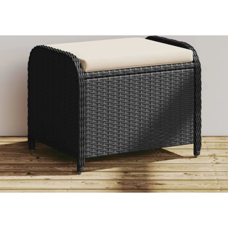 vidaXL haveskammel med hynde 58x46x46 cm polyrattan sort