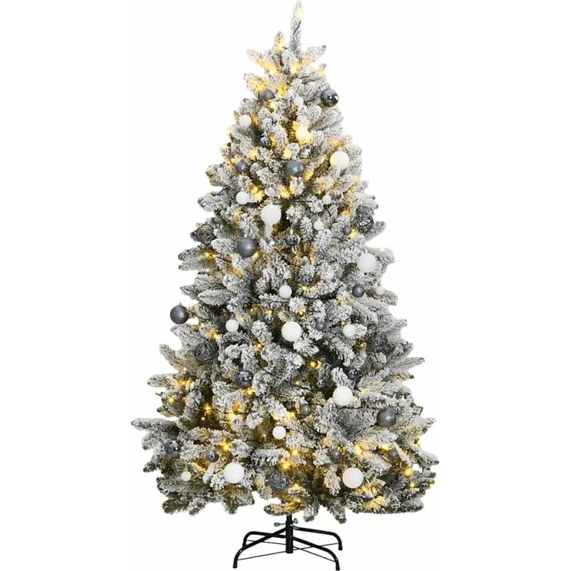 vidaXL kunstigt juletræ 180 cm med 300 LED & kuglesæt (sne)