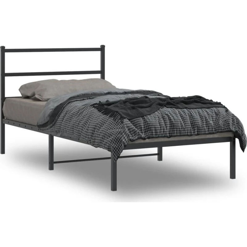 vidaXL sengeramme med sengegavl 100x200 cm metal sort