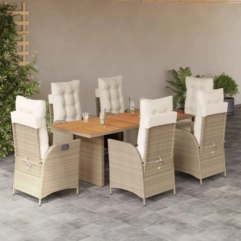 vidaXL Havesæt 7 dele i polyrattan beige med hynder