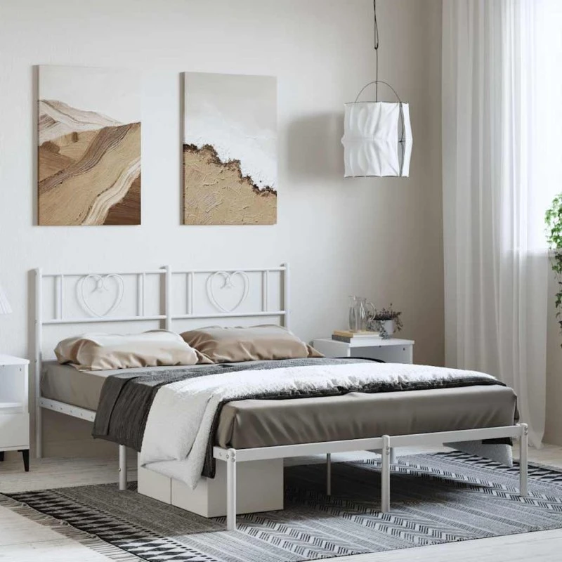 vidaXL sengeramme med sengegavl 135x190 cm metal hvid