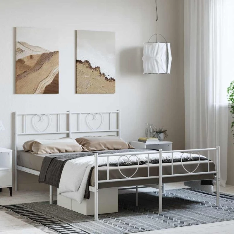 vidaXL sengeramme med sengegavl og fodgærde 135x190 cm hvid