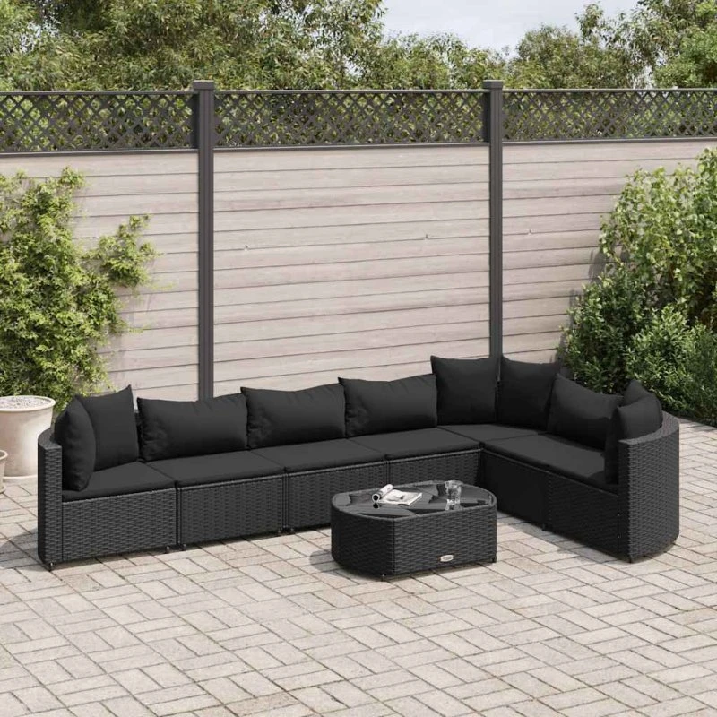 vidaXL havesofasæt 8 dele med hynder polyrattan sort