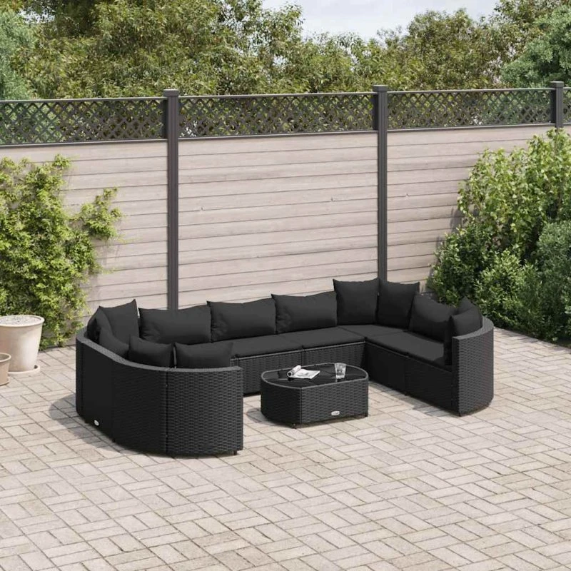 vidaXL 10-dele polyrattan sofasæt til haven med hynder, sort