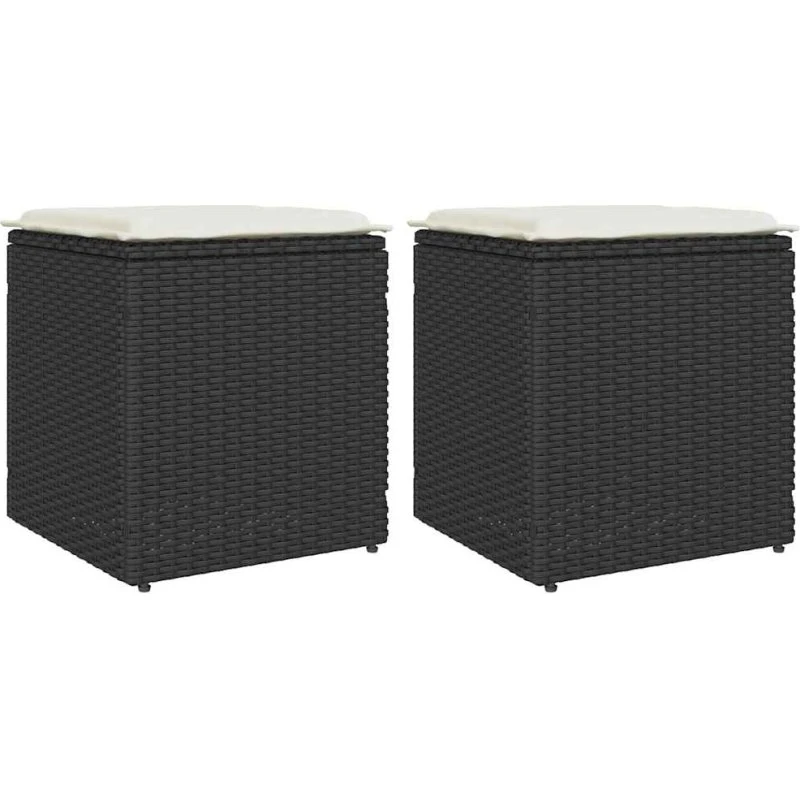 vidaXL Havestole med hynder 2 stk. 40x40x43 cm Polyrattan, sort
