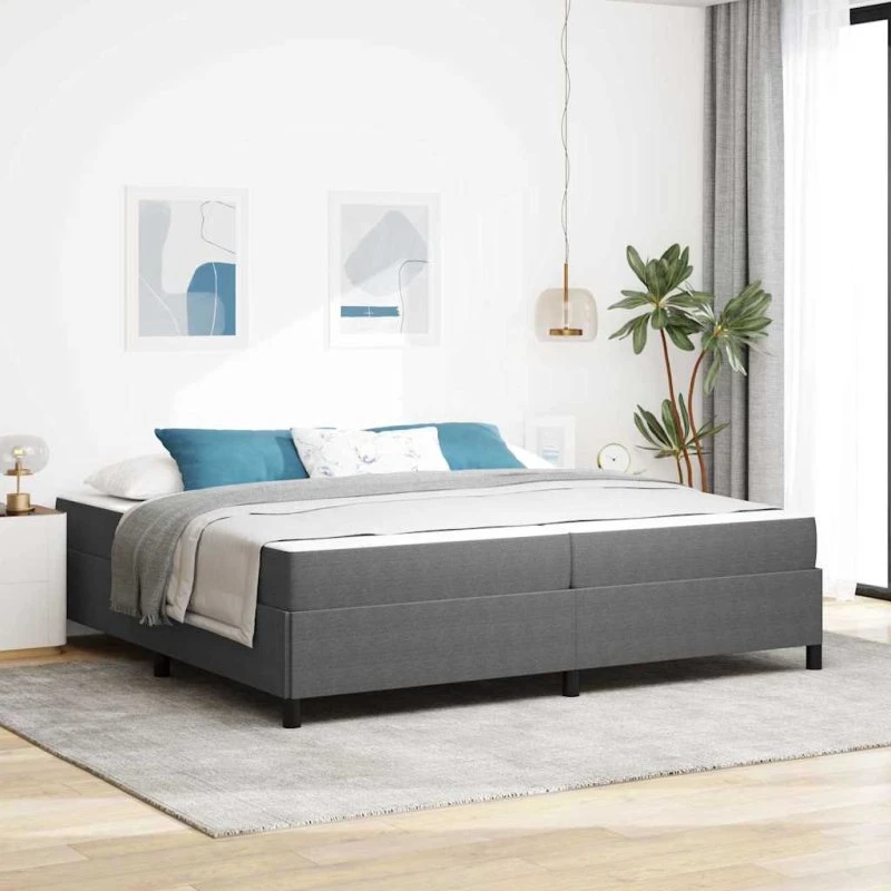 vidaXL Sengestel med madras 200 x 200 cm lysegrå stof