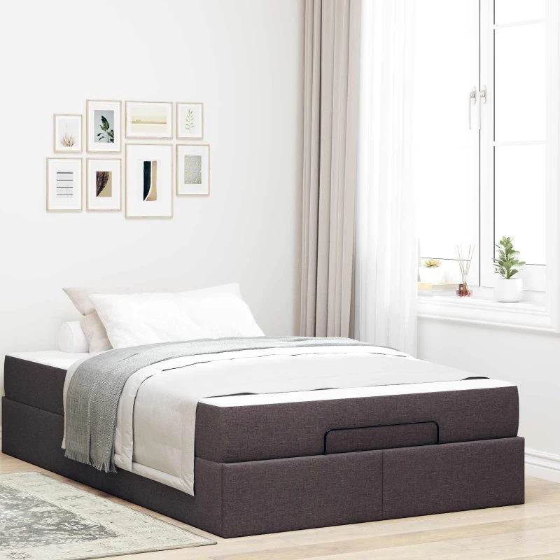 vidaXL sengeramme med madras 120x200 cm, gyldenbrun stof