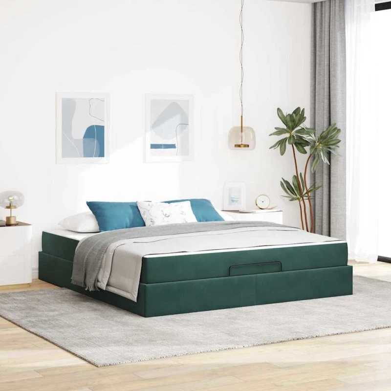 vidaXL Sengeramme med madras 180x200 Grøn fløjl