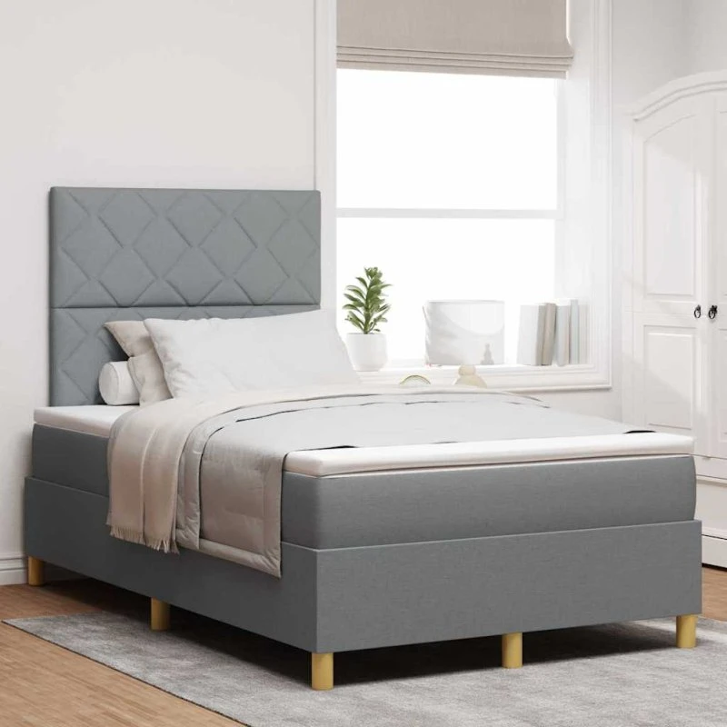 vidaXL LED Boxspring-seng med madras Lysegrå 120 x 190 cm Stof