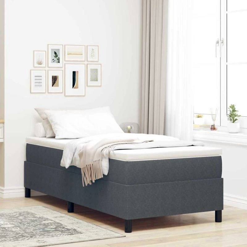 vidaXL Boxspring-seng 90 x 190 cm Mørkegrå/Hvid Velour