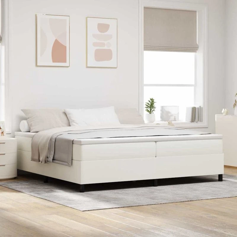 vidaXL Boxspring seng 200x200 cm Creme/Hvid i velour