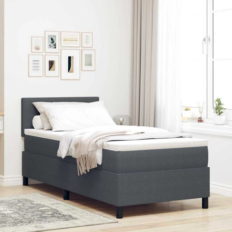 vidaXL Box spring seng Mørkegrå/Hvid 90x190 cm Velour
