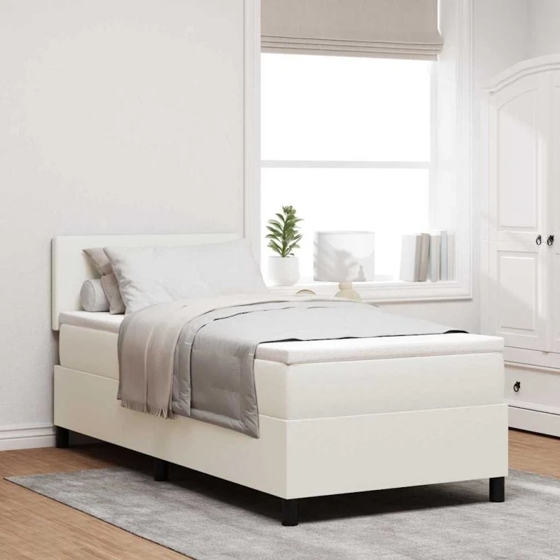 vidaXL Box spring seng 100 x 200 cm creme/hvid velour