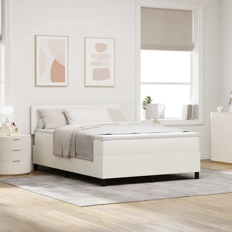 vidaXL Box spring seng 140 x 190 cm Creme/Hvid Velour