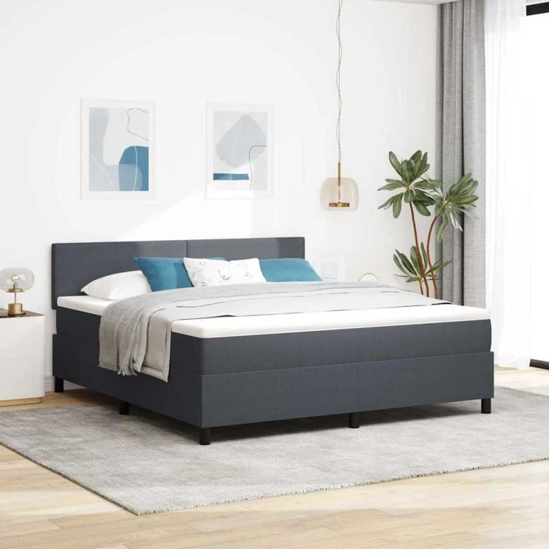 vidaXL Box spring seng 180 x 200 cm mørkegrå/hvid velour