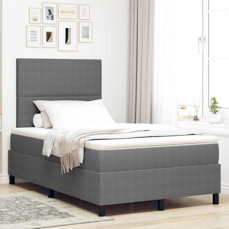 vidaXL Box spring seng 120 x 190 cm Lys grå/hvid velour