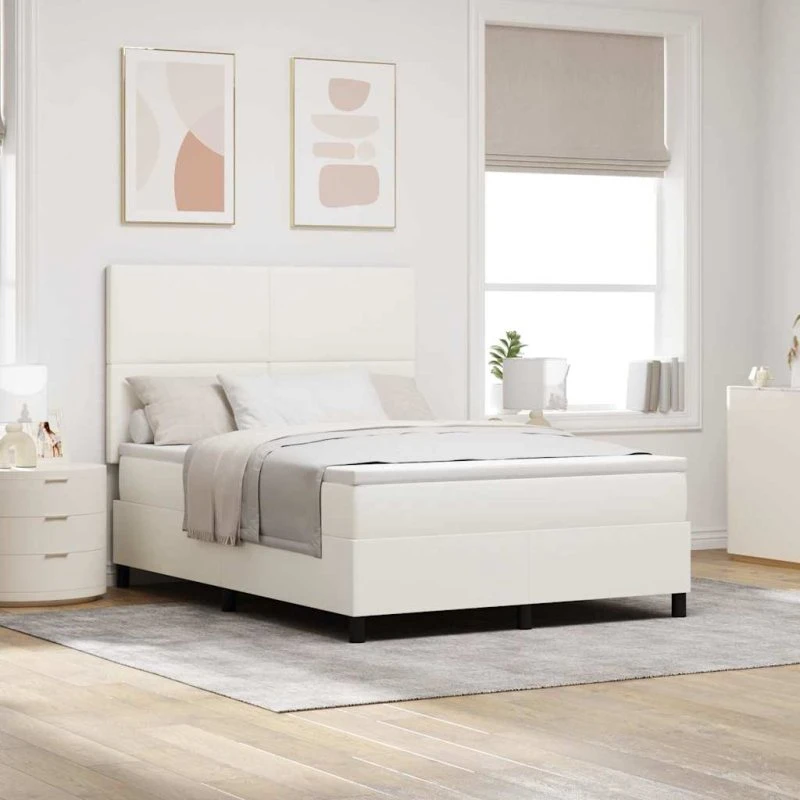 vidaXL Box spring seng 160 x 200 cm creme/hvid velour
