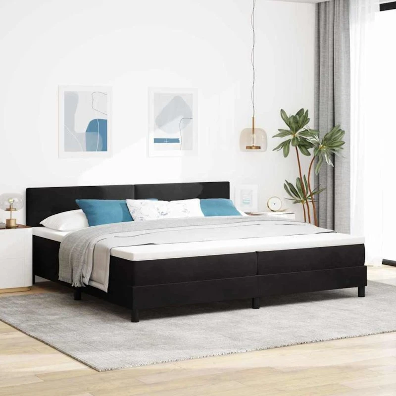 vidaXL Boxspring-seng 200x200 cm – sort fløjl med madras
