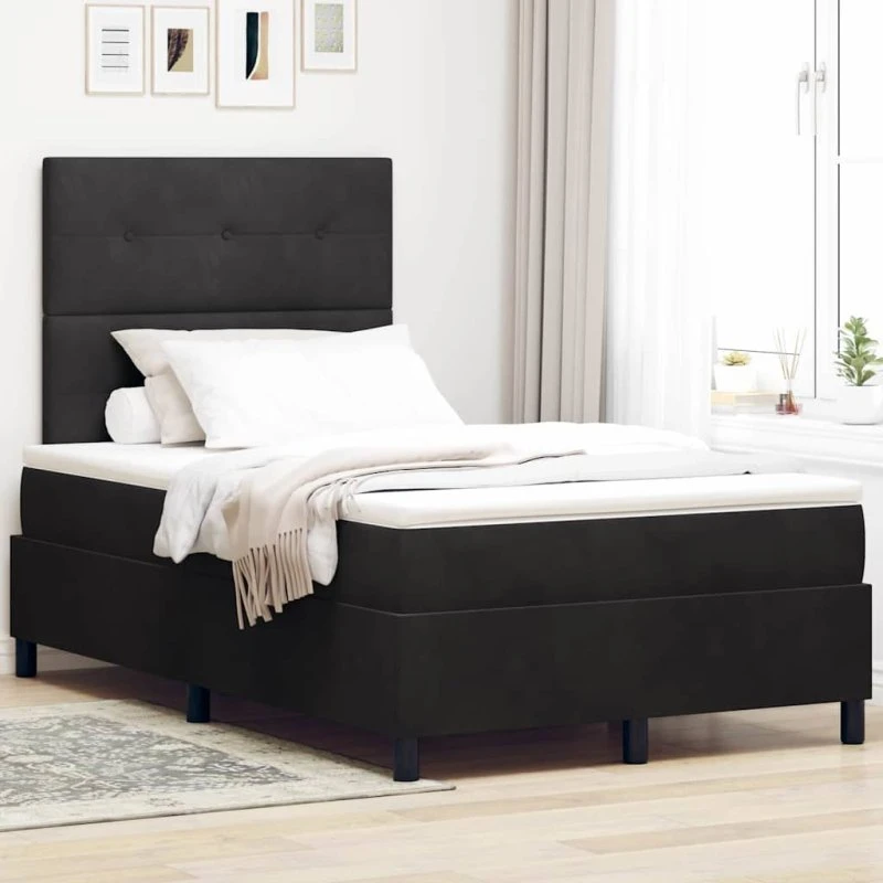 vidaXL Box spring seng med madras 120 x 200 cm, sort stof