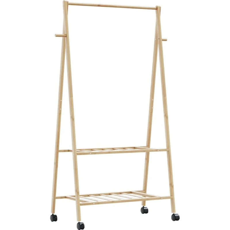 vidaXL tøjstativ i bambus m. hylder & hjul 96x45,5x155,5 cm