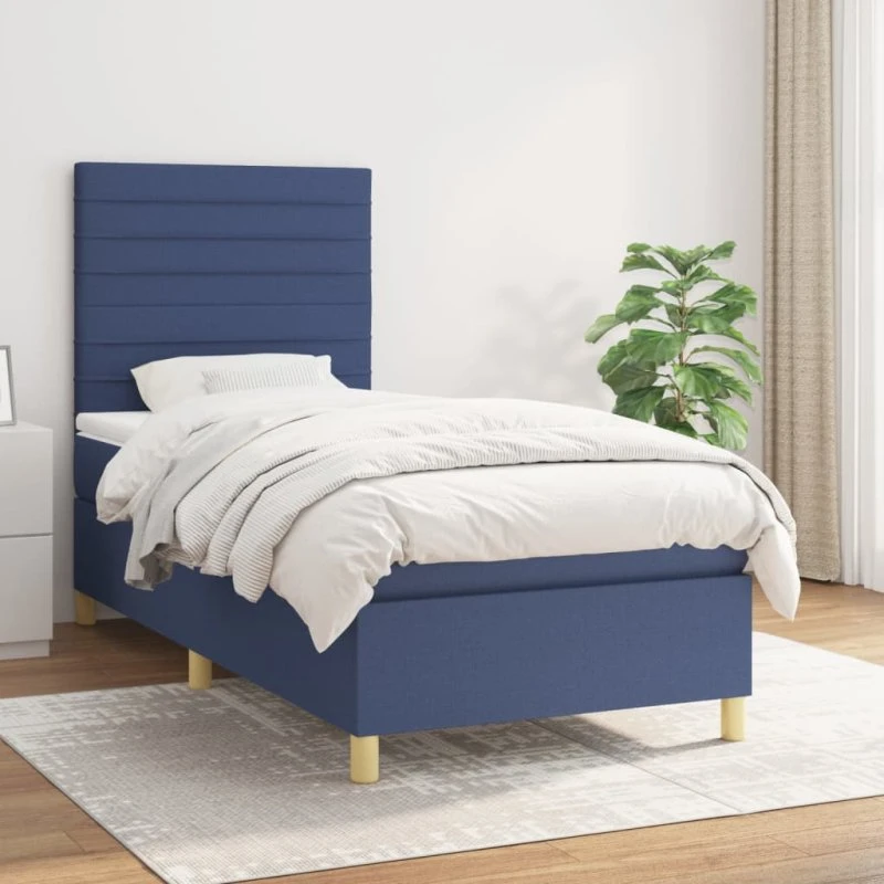 vidaXL kontinentalseng med madras 90x200 cm blå stof