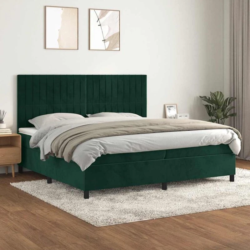 vidaXL kontinentalseng 200x200 cm med madras i mørkegrøn fløjl