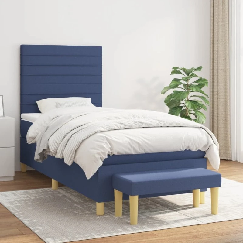 vidaXL Kontinentalseng 90x200 cm med madras, blå stof