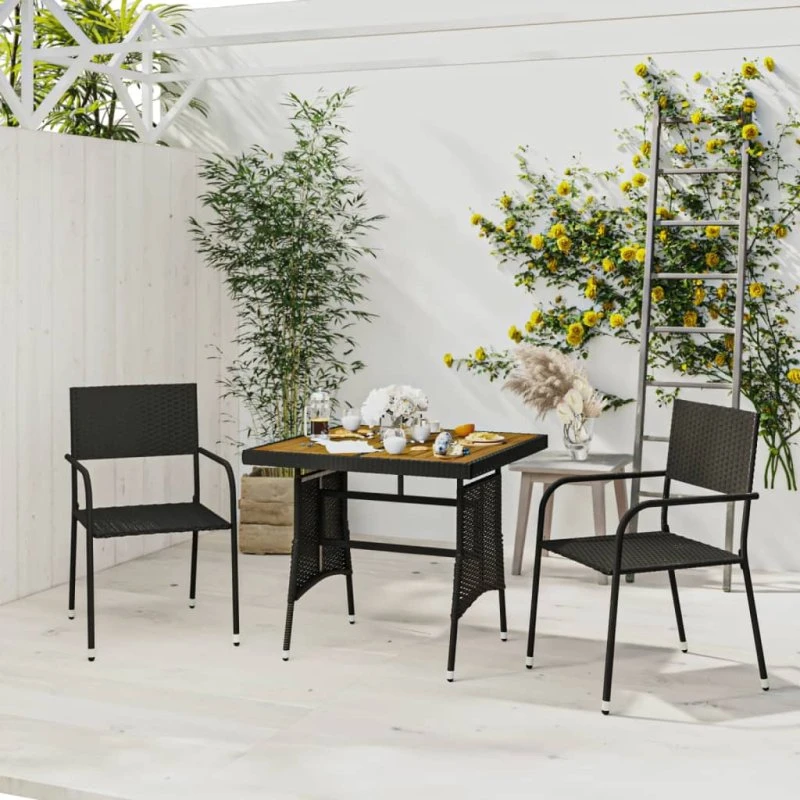 vidaXL spisebordssæt til haven 3 dele polyrattan sort