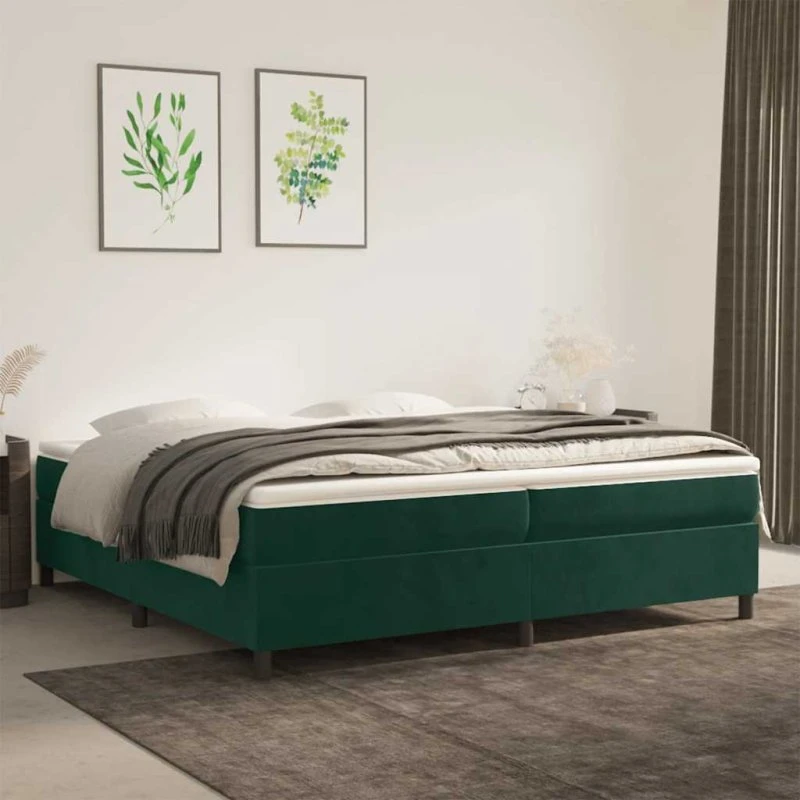 vidaXL Boxspring sengeramme 200x200 cm Mørkegrøn fløjl