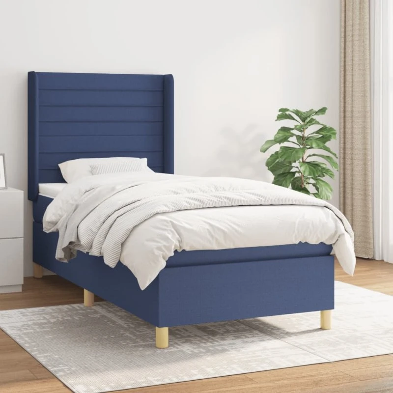 vidaXL kontinentalseng 90x200 cm stof blå med pocketmadras