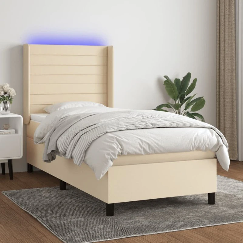 vidaXL kontinentalseng 100x200 cm med LED-lys, creme