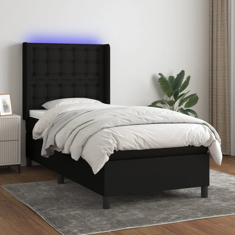 vidaXL kontinentalseng 90x190 cm med LED-lys stof sort