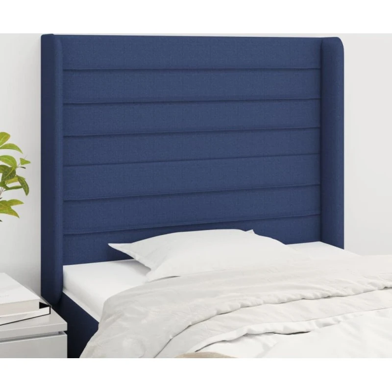 vidaXL sengegavl med kanter 93x16x118/128 cm stof blå